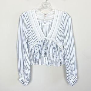 Free People | striped long sleeve crop top blue XS